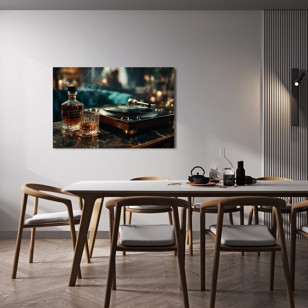 Quadro su tela – Grammofono e bicchiere di whisky