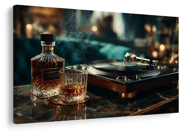 Quadro su tela – Grammofono e bicchiere di whisky