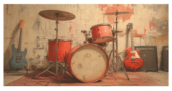 Quadro su tela – Strumenti musicali in sala prove