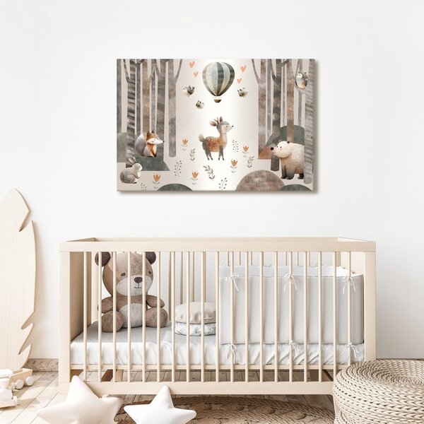 Quadro su tela – Animali del bosco e palloncino