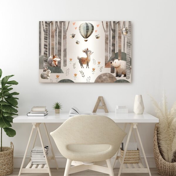 Quadro su tela – Animali del bosco e palloncino