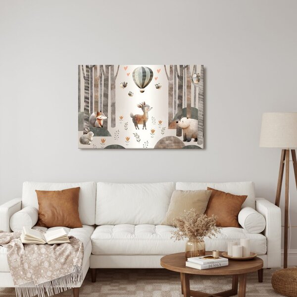 Quadro su tela – Animali del bosco e palloncino