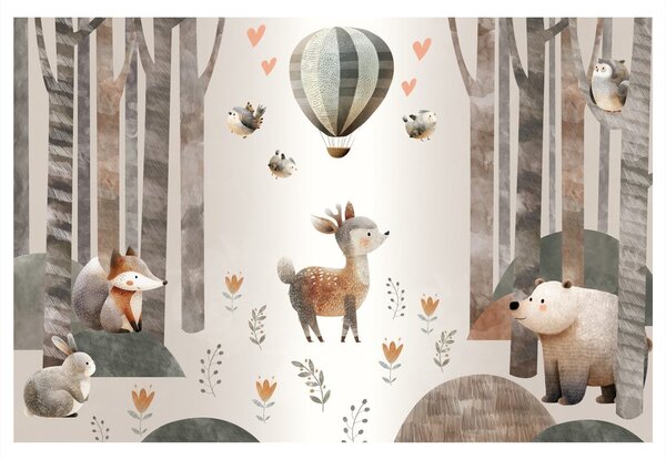 Quadro su tela – Animali del bosco e palloncino