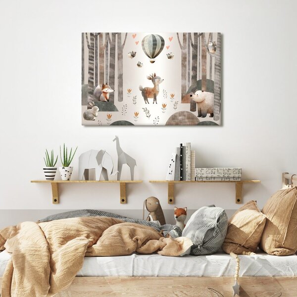 Quadro su tela – Animali del bosco e palloncino