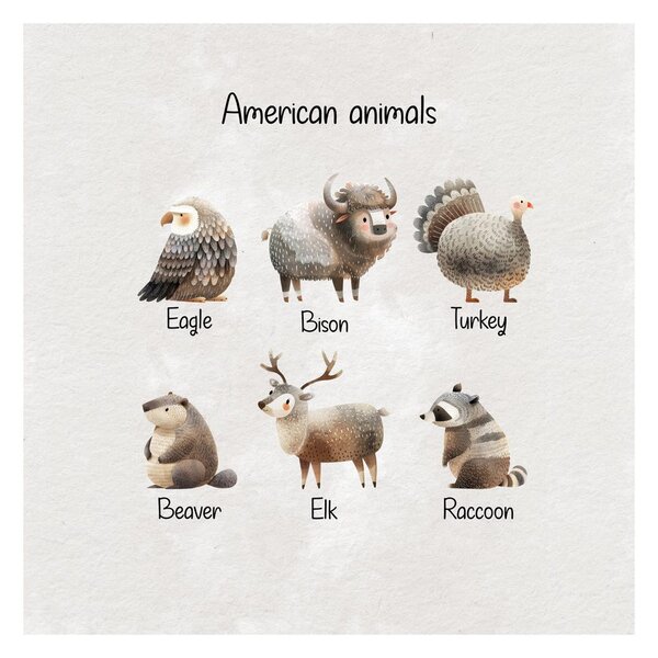 Quadro su tela – Illustrazione di animali americani