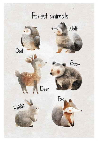 Quadro su tela – Illustrazione di animali del bosco