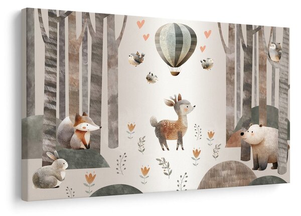Quadro su tela – Animali del bosco e palloncino