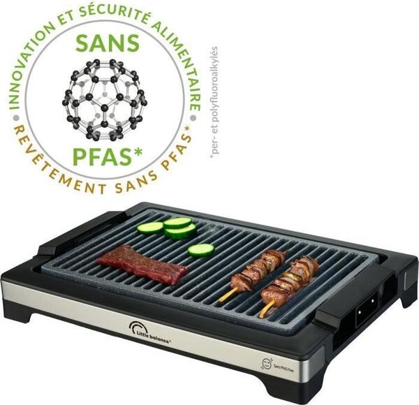 LITTLE BALANCE Electric Barbecue - Easy Nopifas - Cooking surface 38 x 25 cm - PFAS-free microceramic coating - 2000W