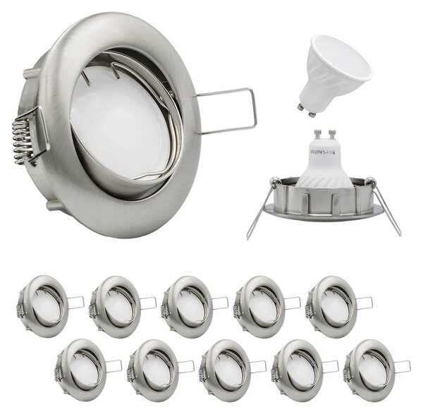 Set da 10 faretti da incasso MILI 7W GU10 3000K 230V 520 lumen in ferro spazzolato