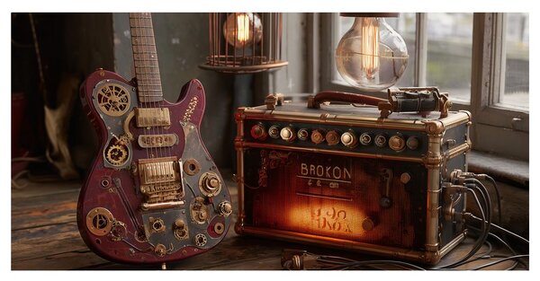 Quadro su tela – Chitarra vintage con amplificatore