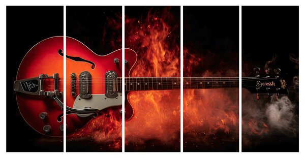 Quadri 5 pezzi – Chitarra in fiamme