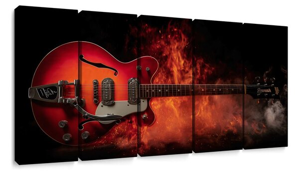 Quadri 5 pezzi – Chitarra in fiamme