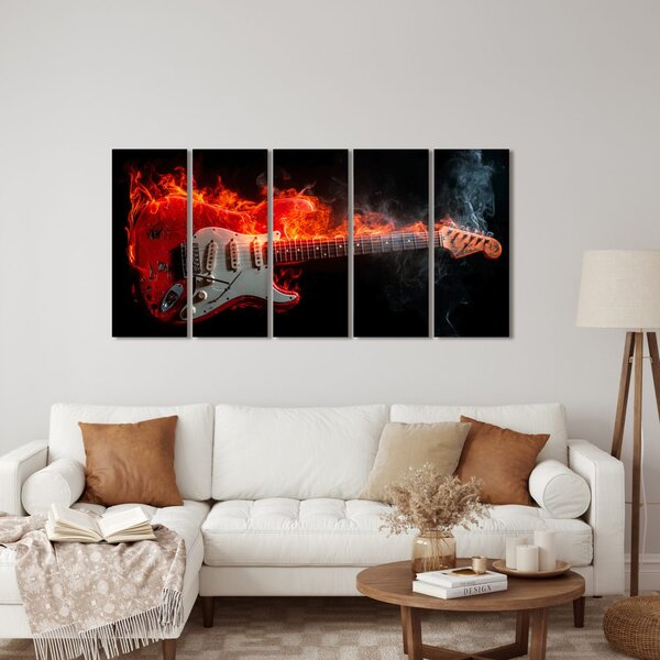 Quadri 5 pezzi – Chitarra infuocata tra le fiamme