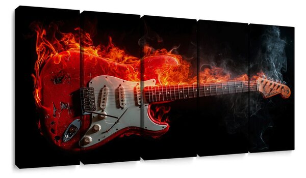 Quadri 5 pezzi – Chitarra infuocata tra le fiamme