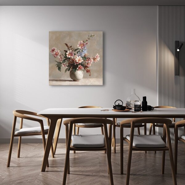 Quadro su tela – Fiori delicati in vaso rustico