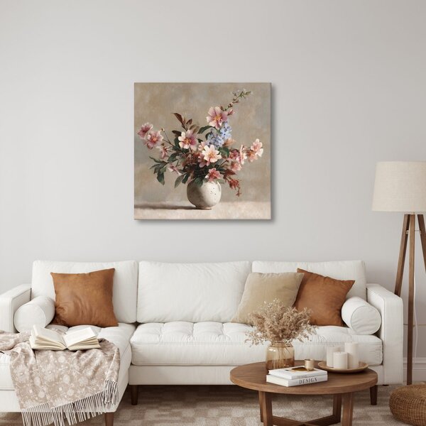Quadro su tela – Fiori delicati in vaso rustico