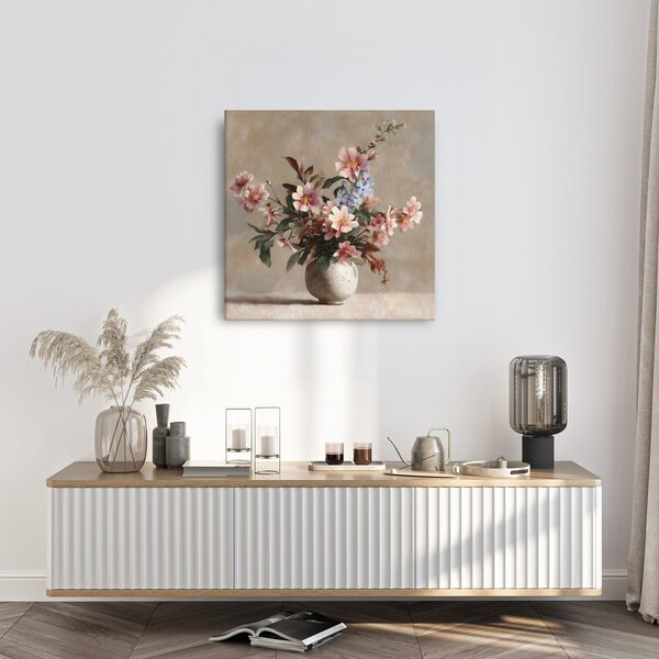 Quadro su tela – Fiori delicati in vaso rustico