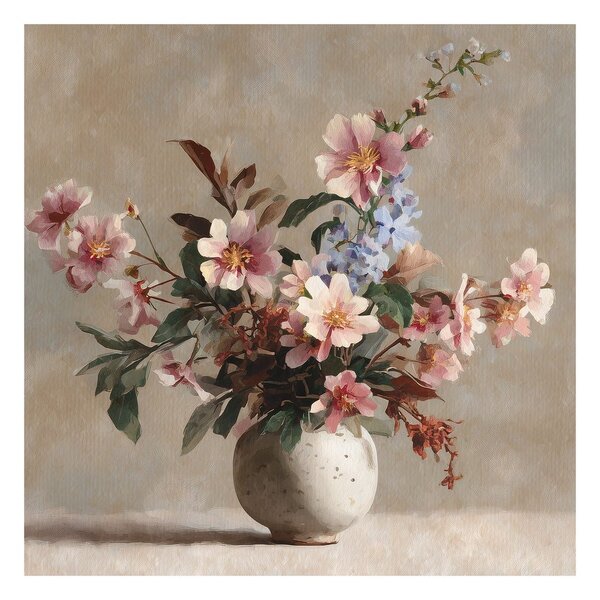 Quadro su tela – Fiori delicati in vaso rustico