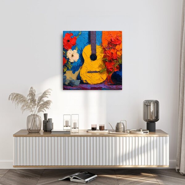 Quadro su tela – Chitarra con composizione floreale