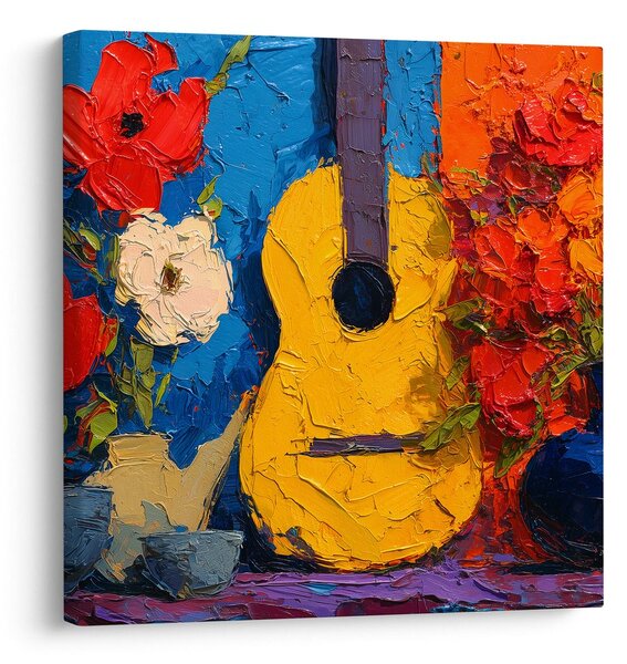 Quadro su tela – Chitarra con composizione floreale