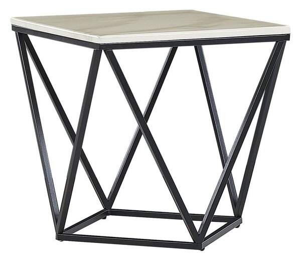 Tavolino Laterale Piano Tavolo Bianco Struttura In Metallo Nero 50 x 50 cm Quadrato In Legno Finto Finitura Marmo Design Glamour Beliani