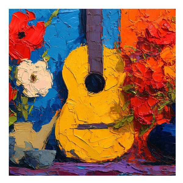 Quadro su tela – Chitarra con composizione floreale