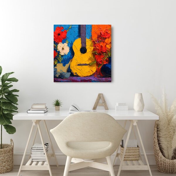 Quadro su tela – Chitarra con composizione floreale