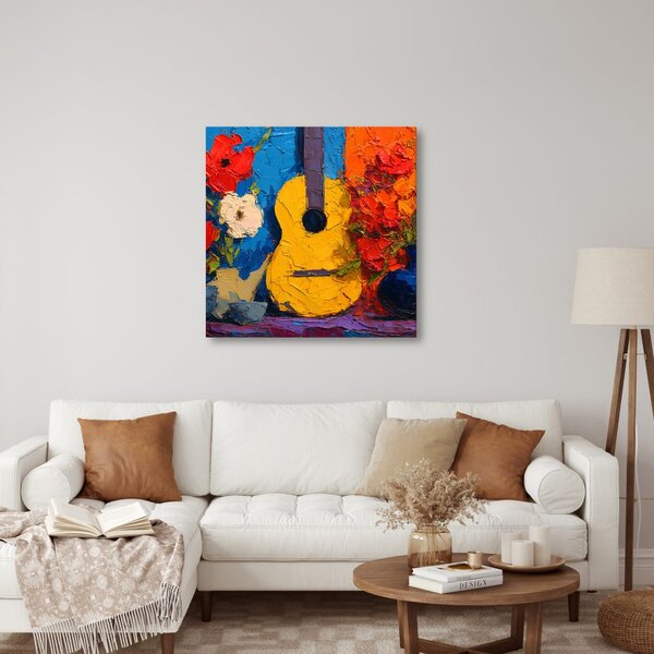 Quadro su tela – Chitarra con composizione floreale