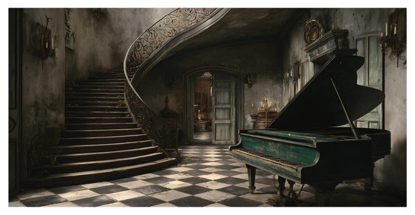 Quadro su tela – Pianoforte nella villa abbandonata