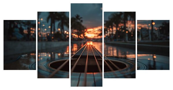 Quadri 5 pezzi – Chitarra al tramonto