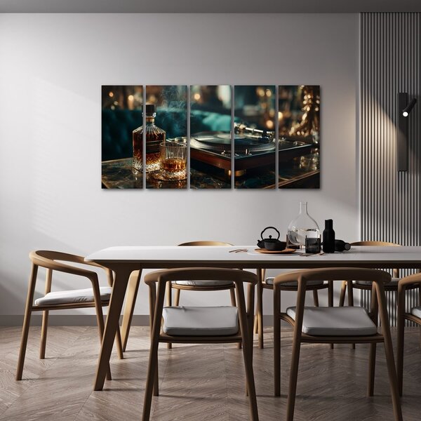 Quadri 5 pezzi – Eleganza del whisky e del grammofono