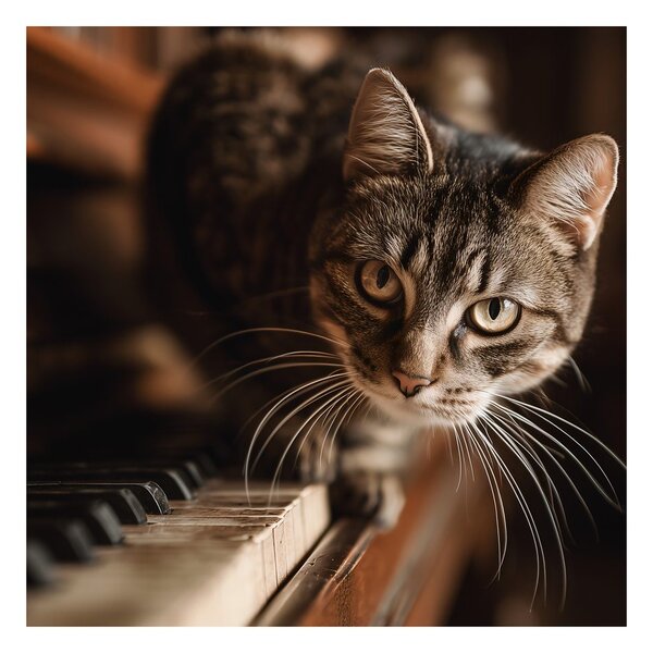 Quadro su tela – Gatto rilassato sul pianoforte