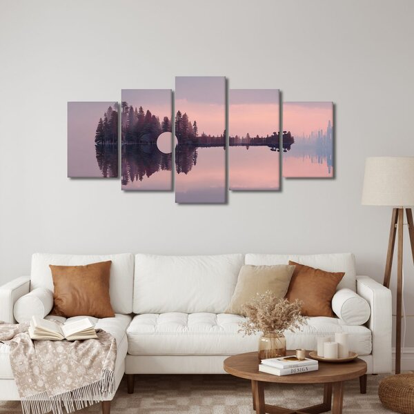 Quadri 5 pezzi – Paesaggio tranquillo con lago a forma di chitarra