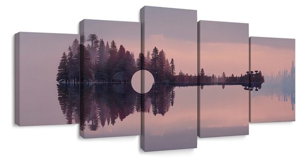Quadri 5 pezzi – Paesaggio tranquillo con lago a forma di chitarra