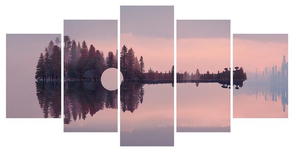 Quadri 5 pezzi – Paesaggio tranquillo con lago a forma di chitarra