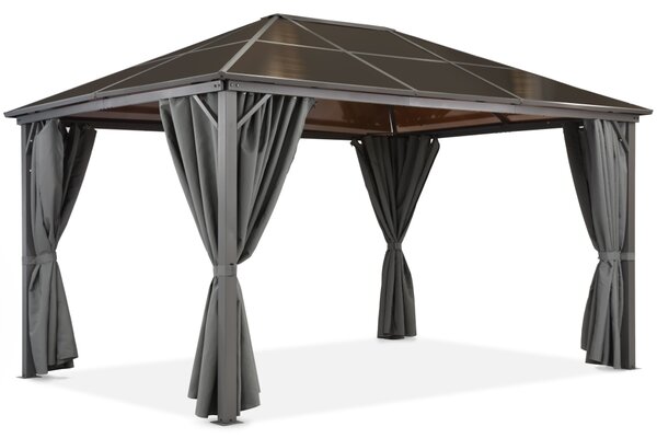 Gazebo da giardino Milos 3x4m con zanzariera e tende grigie Garden Point