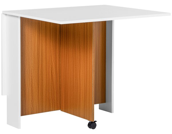 Homcom Tavolo Pieghevole da Pranzo con Ruote, Tavolino Pieghevole salvaspazio, Bianco e Legno, 120x80x73cm|Aosom