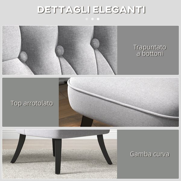 HOMCOM Poltroncina da Salotto in Tessuto Effetto Lino con Gambe in Legno, Stile Vintage, con Cuscino, Grigio|Aosom