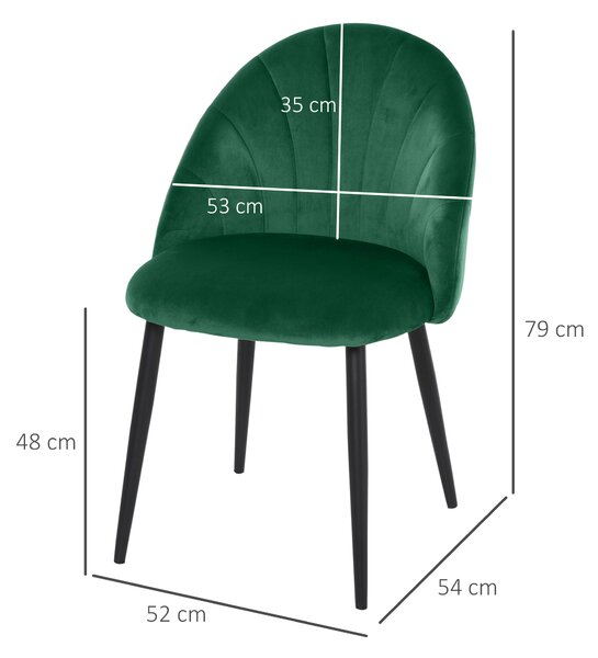 HOMCOM Set di 2 Sedie da Pranzo Imbottite con Schienale a Conchiglia in Velluto, Gambe in Metallo, Sedie da Cucina, 52x54x79 cm, Verde | Aosom Italy