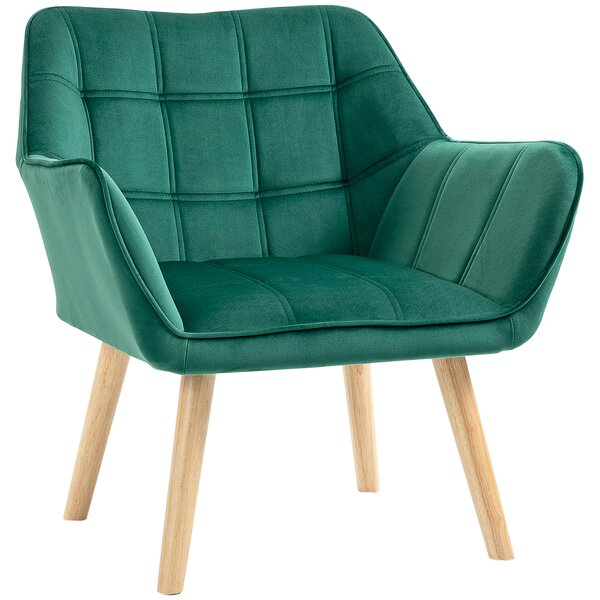 HOMCOM Poltroncina Stile Nordico in Legno ed Effetto Velluto Verde per Soggiorno o Ufficio, 64x62x72.5 cm|Aosom