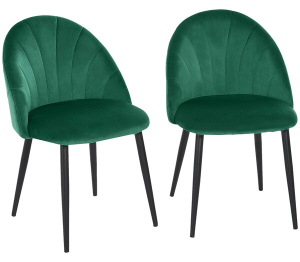 HOMCOM Set di 2 Sedie da Pranzo Imbottite con Schienale a Conchiglia in Velluto, Gambe in Metallo, Sedie da Cucina, 52x54x79 cm, Verde | Aosom Italy