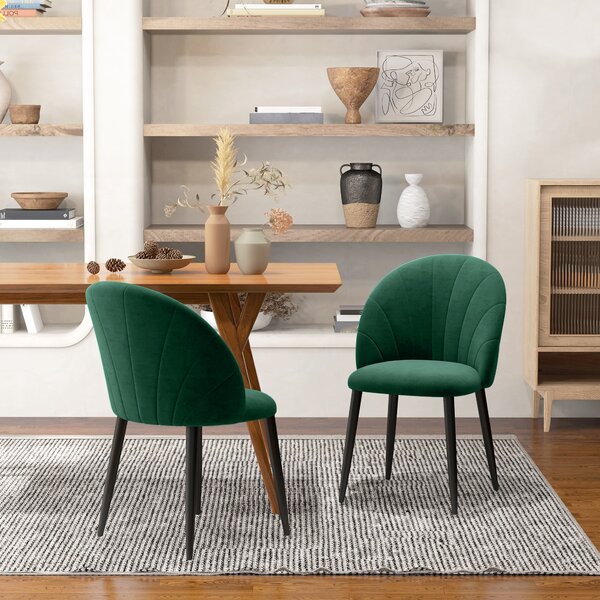 HOMCOM Set di 2 Sedie da Pranzo Imbottite con Schienale a Conchiglia in Velluto, Gambe in Metallo, Sedie da Cucina, 52x54x79 cm, Verde | Aosom Italy