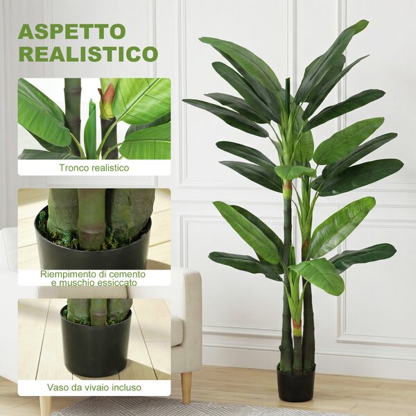 HOMCOM Albero di Banano Artificiale Pianta Finta con 18 Foglie, 180 cm, Verde | Aosom Italy