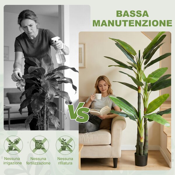 HOMCOM Albero di Banano Artificiale Pianta Finta con 18 Foglie, 180 cm, Verde | Aosom Italy