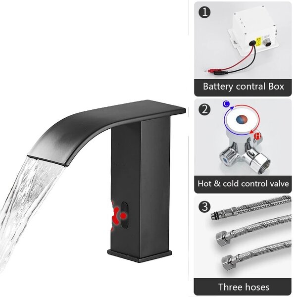 Miscelatore lavabo con sensore intelligente, comando senza contatto, finitura cromata, nero corto A/li/ul/div