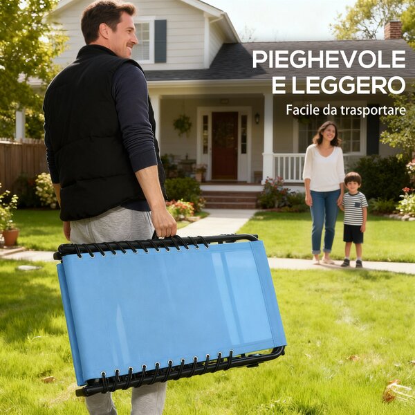 Outsunny Lettino Prendisole Pieghevole con Schienale Reclinabile in Acciaio e Tessuto a Rete, 189x58x30 cm, Blu | Aosom Italy