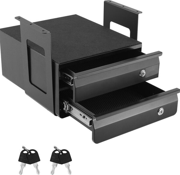Cassetto sottobanco - Organizer da scrivania sottobanco - A due ripiani - Chiudibile a chiave - Nascosto - Per tavoli sit-stand - Dimensioni 36,5 x 33,5 x 25 cm