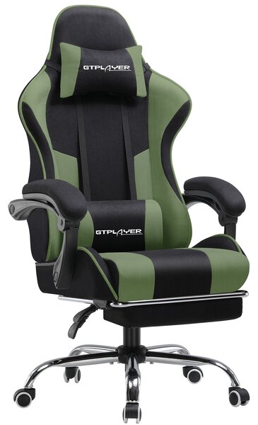 GTPLAYER Sedia da ufficio Sedia da gioco Poltrona da gioco in tessuto Sedia da gioco ergonomica con poggiapiedi, poggiatesta cuscino lombare, sedia da gioco imbottita, verde