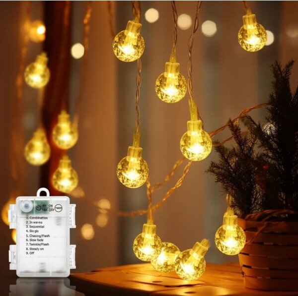 Aigostar - Catena luminosa LED per esterni 100 LED/3xAA/8 funzioni 10,3 m IP44 bianco caldo
