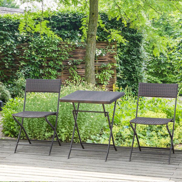 Outsunny Mobili da Giardino in Rattan Set 1 Tavolino e 2 Sedie da Giardino Pieghevoli 3pz Nero|Aosom